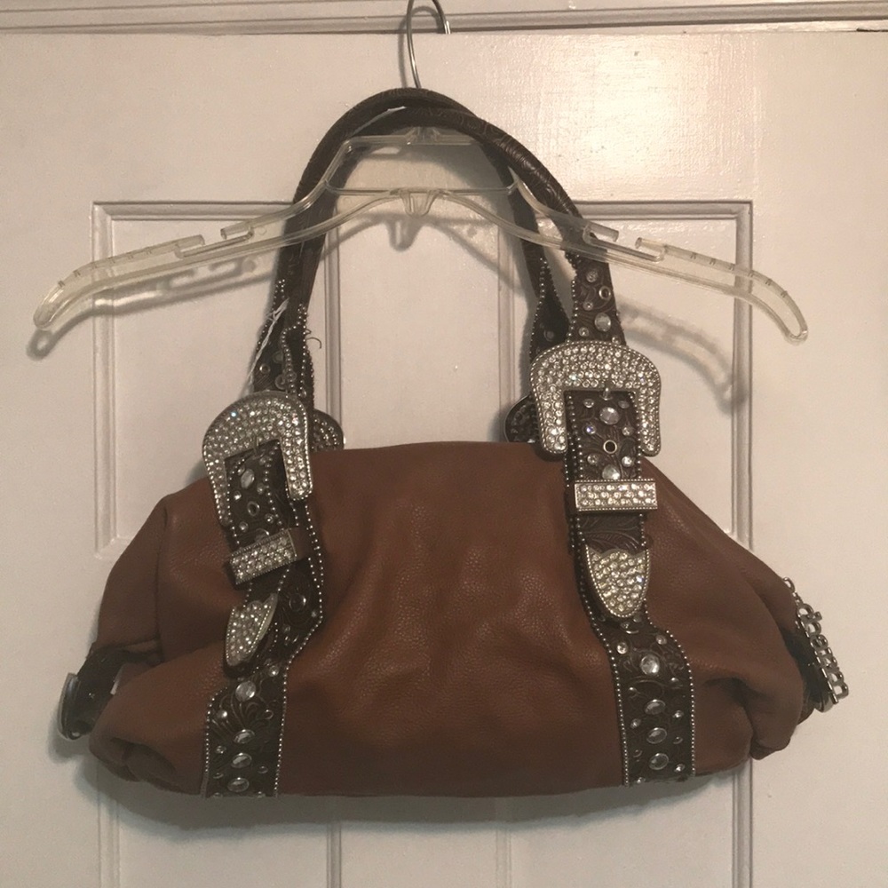 Charm & Luck Brown Leather w studs and rhinestones